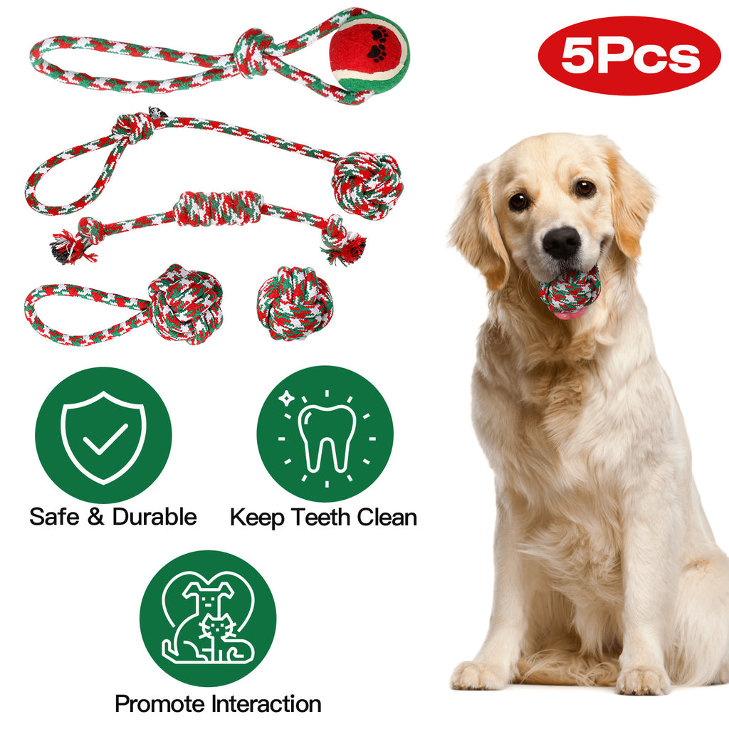 Product image of Christmas Rope Dog Toy Set, 5 Pieces